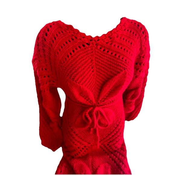 Handcrafted Vintage Red Crochet Maxi Dress by Henrietta Tanuska Beverly Hills CA - Picture 10 of 15